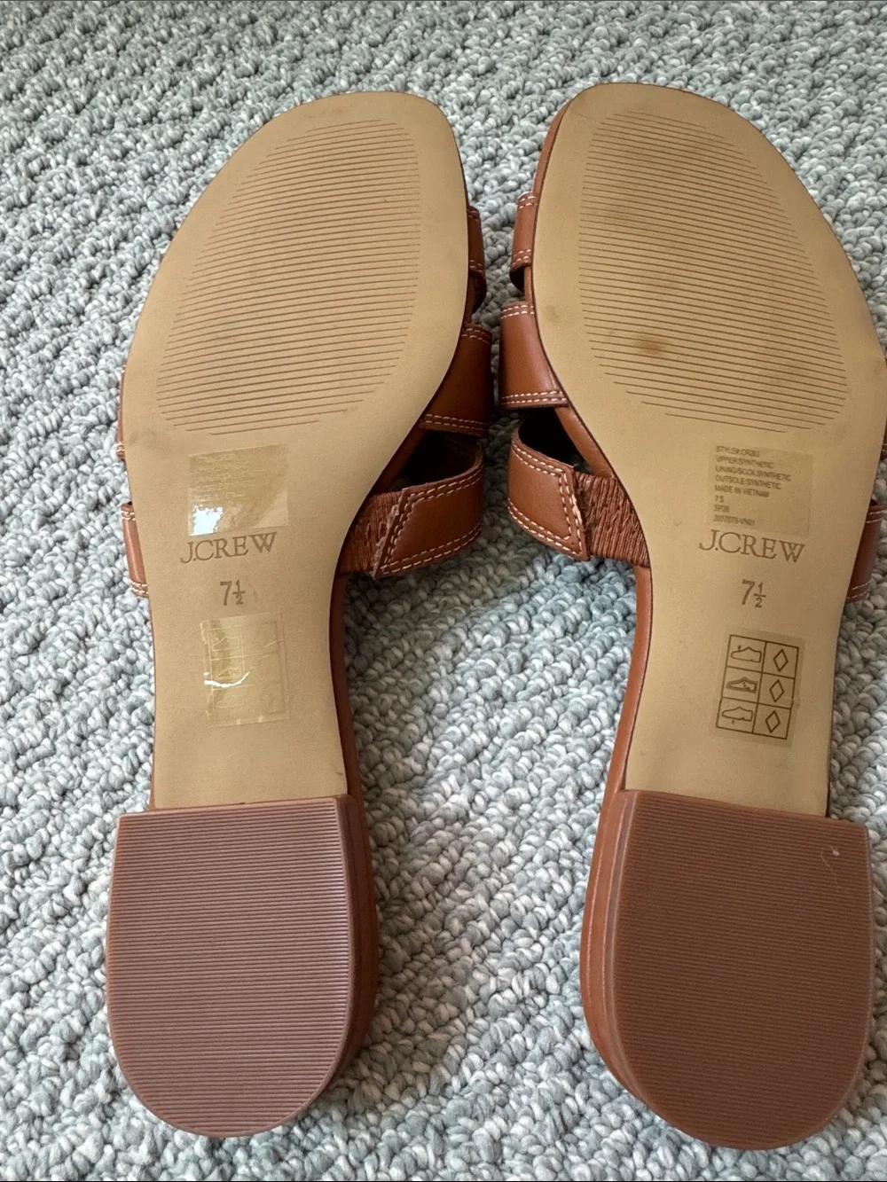 J. Crew Brown Leather Slide Mules with Gold Accent